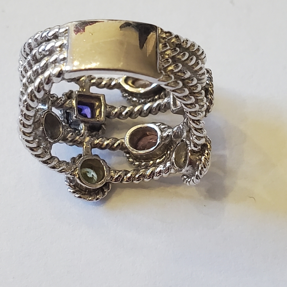 Joseph Esposito "ESPO" Multi-Stone Silver Ring, Sz 5.5 - Picture 6 of 9